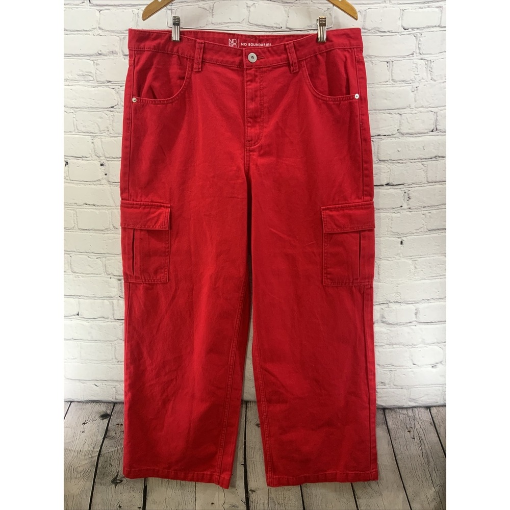 No Boundaries Cargo Pants Juniors Sz 19 Bright Red Wide Leg